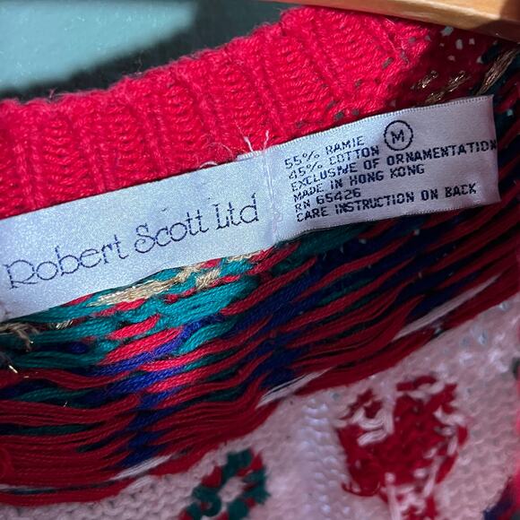Vintage Robert Scott Ltd Christmas Sweater Red Gold Candy Cane Medium - Picture 4 of 5